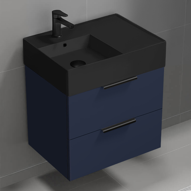 Nameeks DERIN406 Blue Bathroom Vanity With Black Sink, Modern, Wall Mounted, 24 Inch